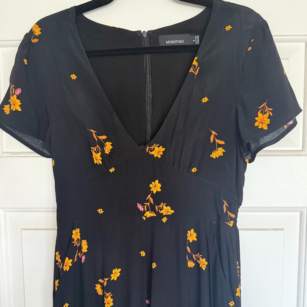MINKPINK Floral Black Wide-Leg Romper/Jumpsuit – Size S